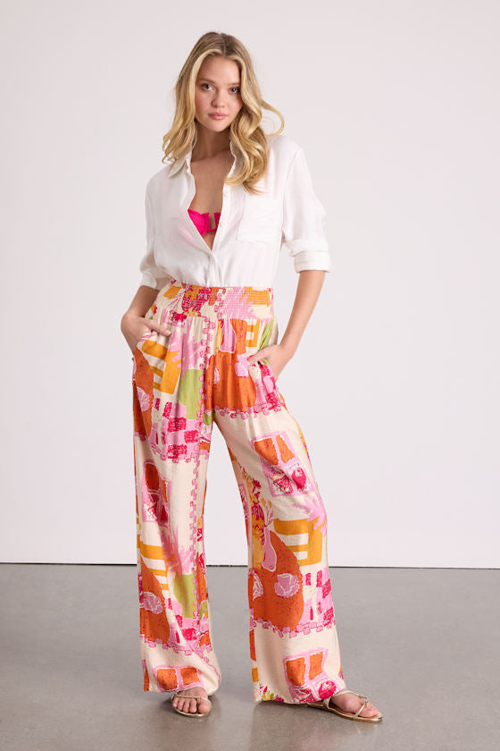 Breezy Getaway Cream Multi Print Wide-Leg Pants