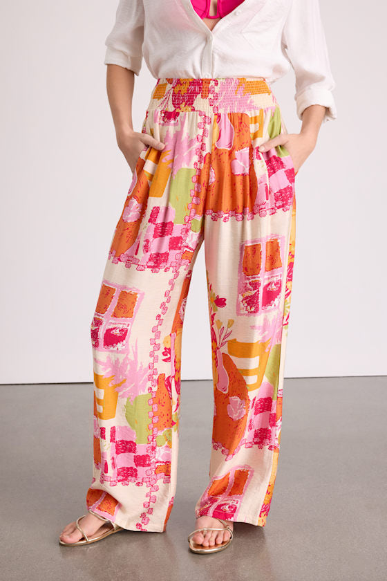 Breezy Getaway Cream Multi Print Wide-Leg Pants
