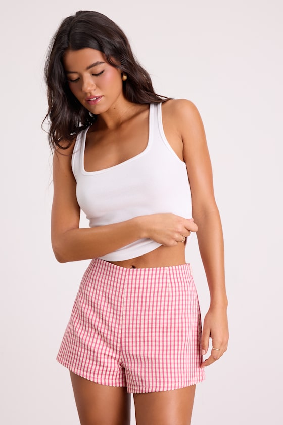 Harmony Pink Gingham High-Rise Shorts