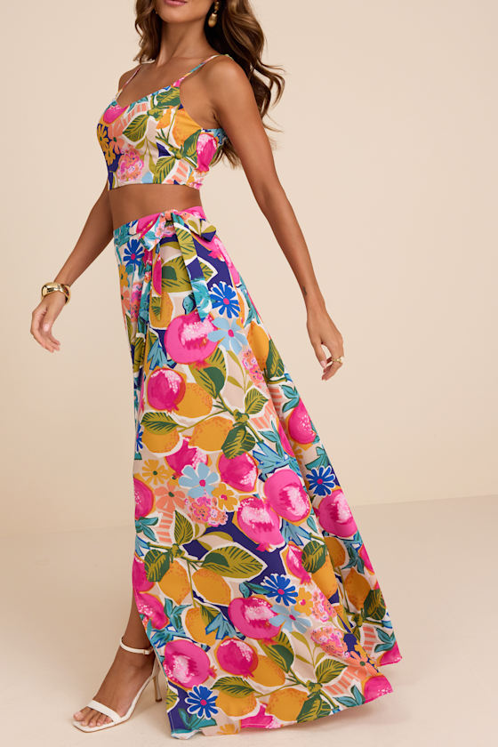 Bloom With a View Pink Floral Print Two-Piece Maxi Dress