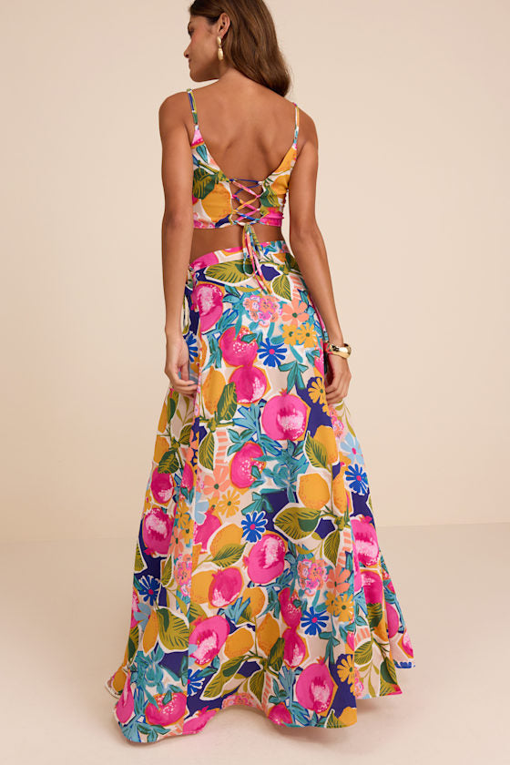 Bloom With a View Pink Floral Print Two-Piece Maxi Dress