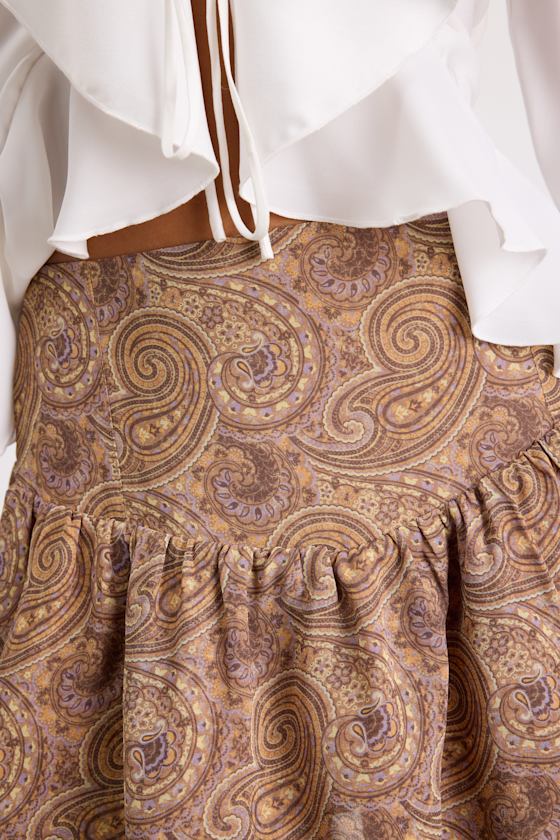 Madrina Light Brown Paisley Mid-Rise Mini Skirt
