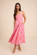Loira Pink Burnout Jacquard Lace-Up Midi Dress