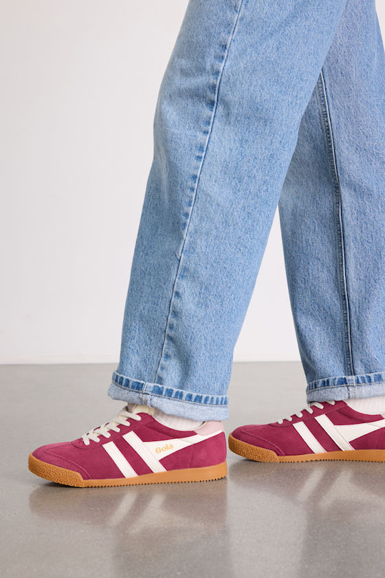 Elan Cerise Color Block Suede Leather Sneakers