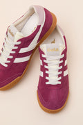 Elan Cerise Color Block Suede Leather Sneakers