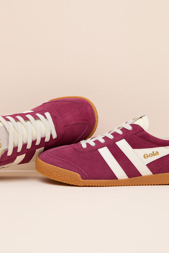 Elan Cerise Color Block Suede Leather Sneakers