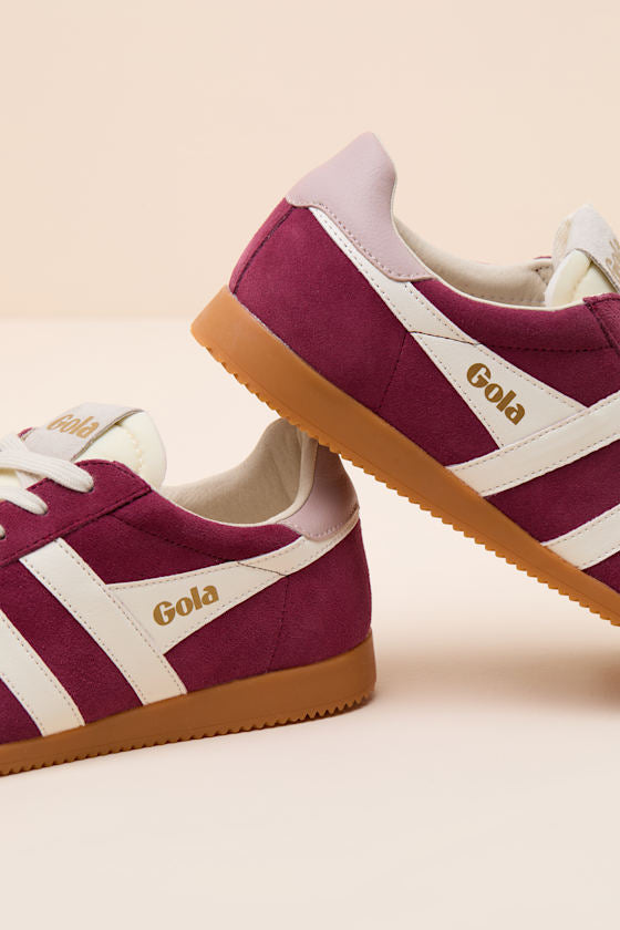 Elan Cerise Color Block Suede Leather Sneakers
