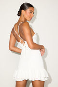 Nihira White Tiered Lace-Up Mini Dress