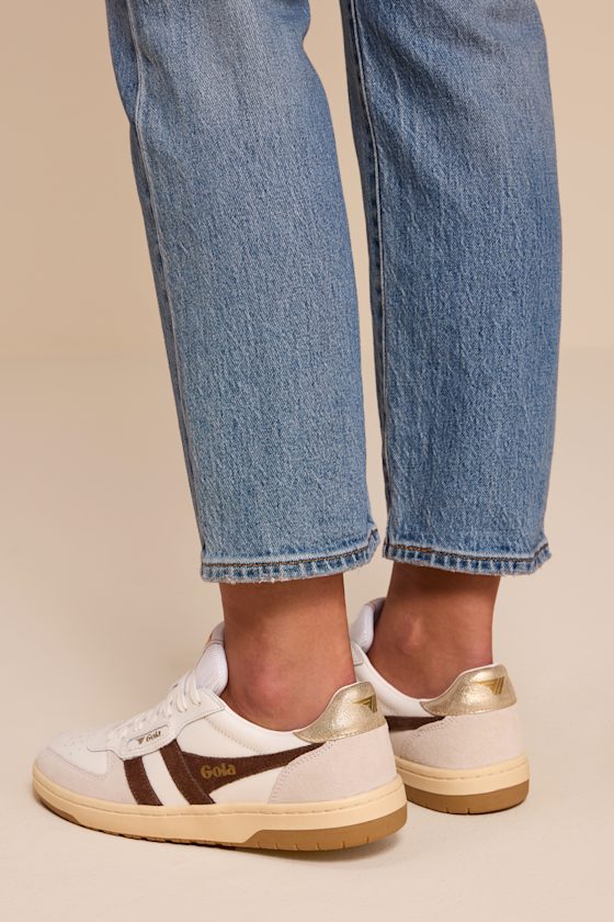 Hawk White and Dark Brown Color Block Suede Sneakers