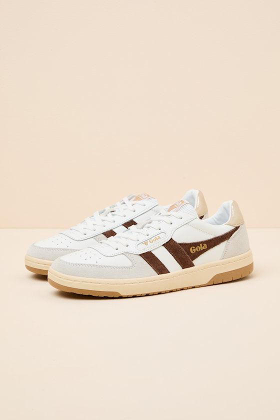 Hawk White and Dark Brown Color Block Suede Sneakers