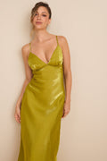 Alaia Chartreuse Satin Backless Midi Dress