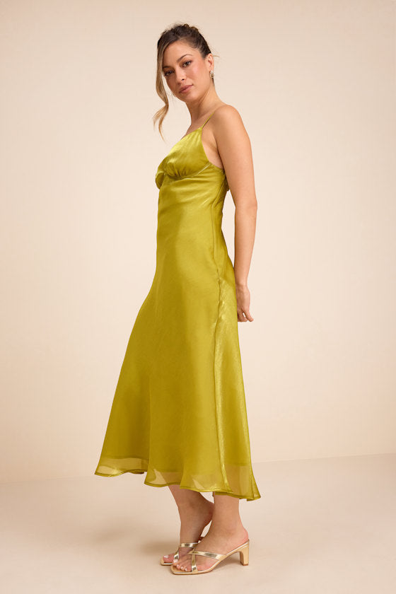 Alaia Chartreuse Satin Backless Midi Dress