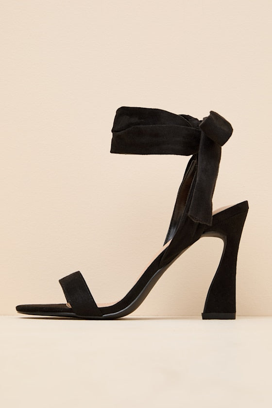 Eva Black Suede Lace-Up High Heel Sandals