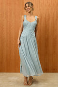Laufey Dusty Blue Pleated Drop Waist Midi Dress