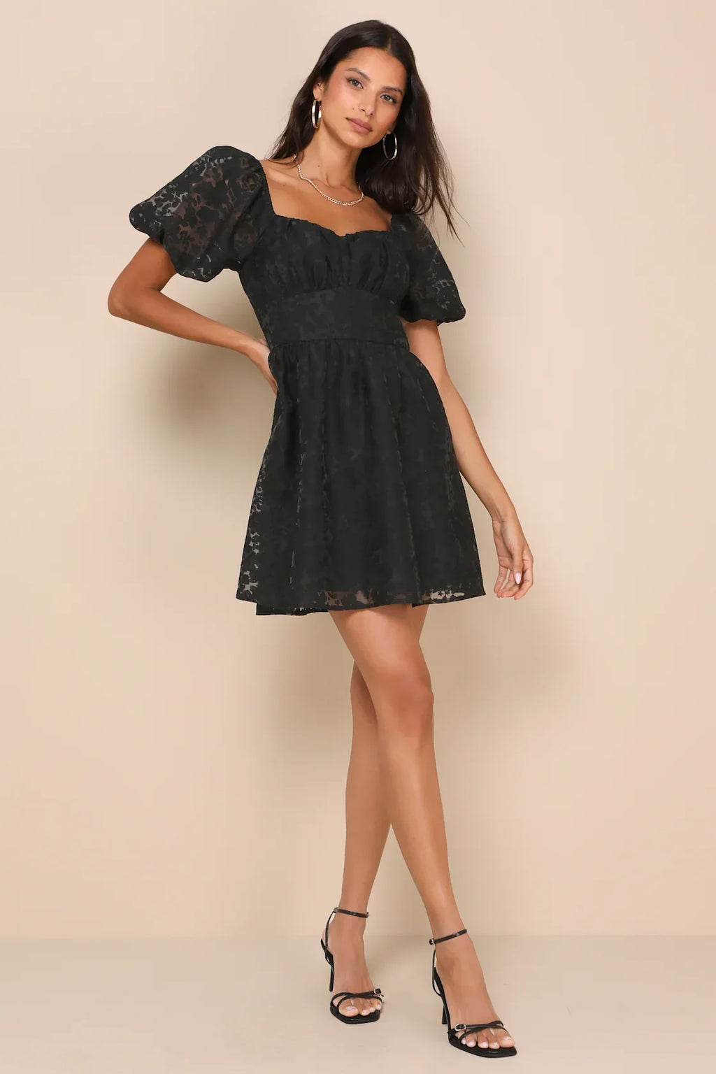 Sweetest Effect Black Floral Burnout Puff Sleeve Mini Dress
