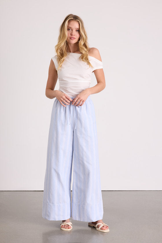 Brisa Light Blue Striped Cuffed Wide-Leg Pants
