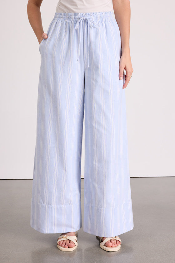 Brisa Light Blue Striped Cuffed Wide-Leg Pants