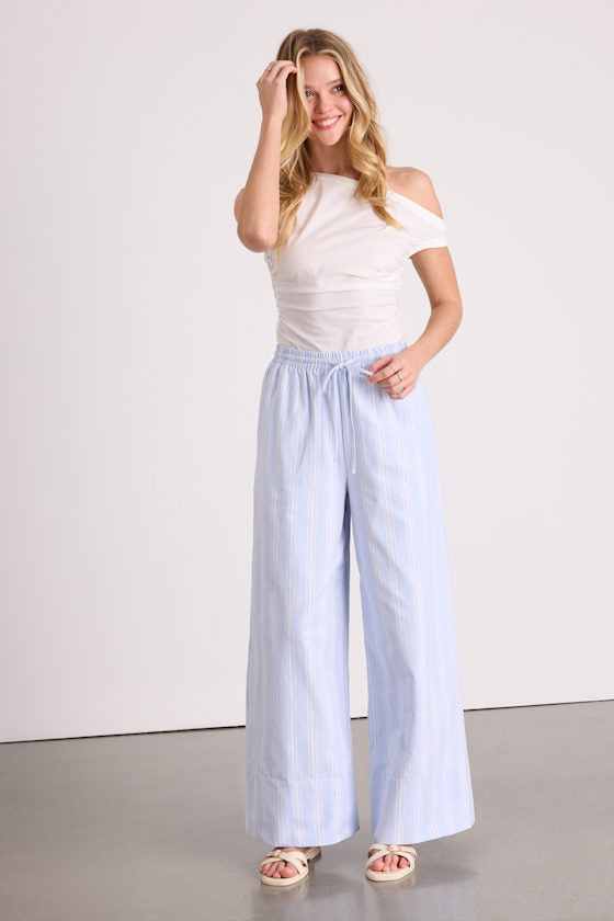 Brisa Light Blue Striped Cuffed Wide-Leg Pants