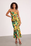 Islay Green Multi Abstract Mesh Strapless Midi Dress