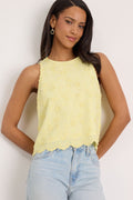 Pleasant Personality Yellow Floral Embroidered Crew Neck Tank