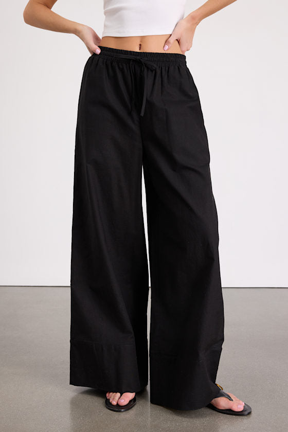 Brisa Black Cuffed Wide-Leg Pants
