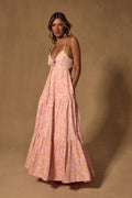 Mykonos Memories Peach and Pink Abstract Maxi Dress With Pockets