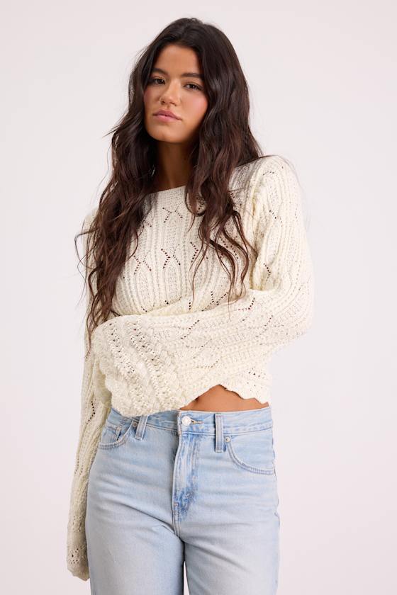 Wendy Ivory Crochet Bell Sleeve Sweater