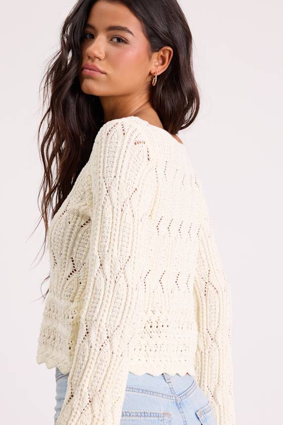 Wendy Ivory Crochet Bell Sleeve Sweater