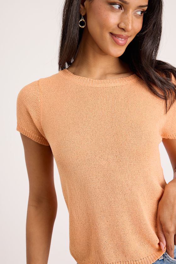 Clean Aesthetic Light Orange Short Sleeve Sweater Top