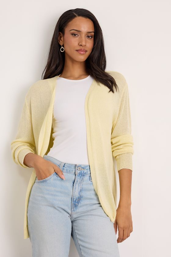 Clean Aesthetic Light Yellow Knit Cardigan Sweater