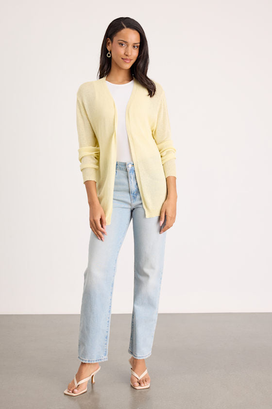 Clean Aesthetic Light Yellow Knit Cardigan Sweater