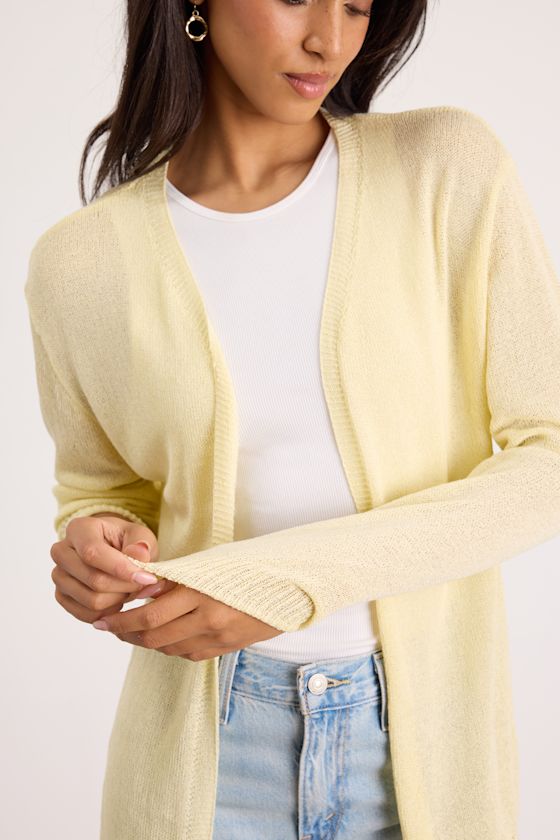 Clean Aesthetic Light Yellow Knit Cardigan Sweater