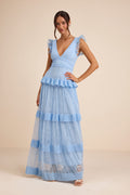Marvelous Darling Powder Blue Lace Ruffled Tiered Maxi Dress