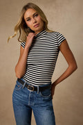 Liza Black and White Striped Cap Sleeve Top