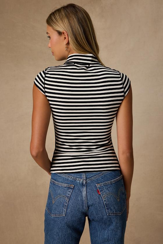 Liza Black and White Striped Cap Sleeve Top