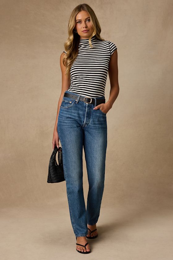 Liza Black and White Striped Cap Sleeve Top