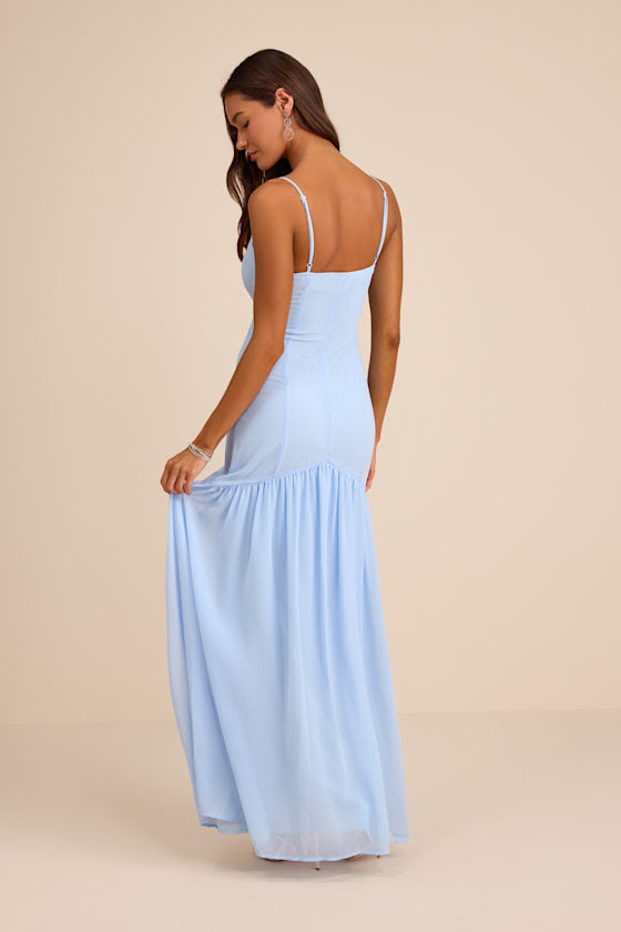 Auria Light Blue Chiffon Drop Waist Maxi Dress