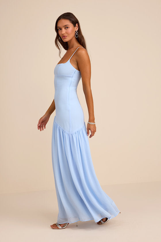 Auria Light Blue Chiffon Drop Waist Maxi Dress