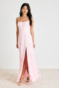 Abundant Charm Blush Pink 3D Floral Applique Maxi Dress
