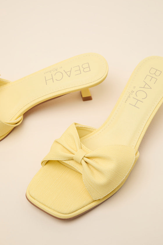 Pompano Yellow Bow Kitten Heel Slide Sandals
