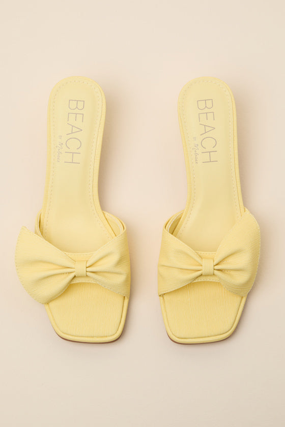 Pompano Yellow Bow Kitten Heel Slide Sandals