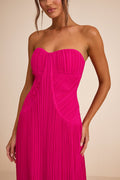 Narasha Fuchsia Pleated Strapless Maxi Dress