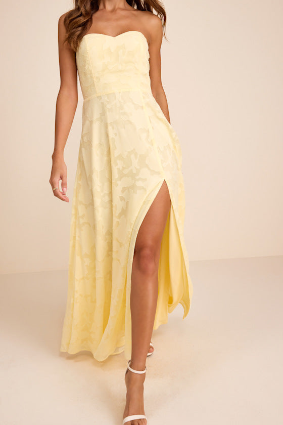 Garden of Romance Light Yellow Burnout Maxi Dress