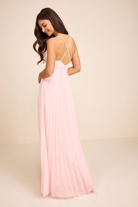 Corella Light Pink Pleated Backless Maxi Dress