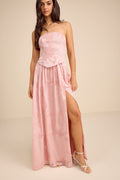Alanis Light Pink Floral Burnout Lace-Up Maxi Dress