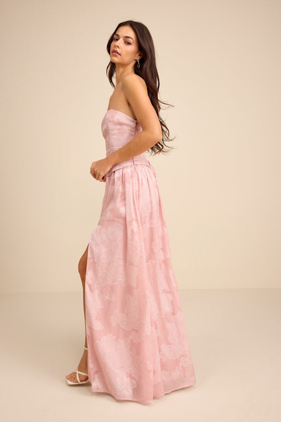 Alanis Light Pink Floral Burnout Lace-Up Maxi Dress