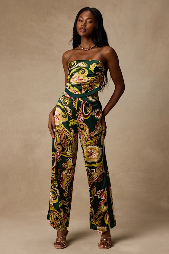 Marissa Green Boho Satin Tie-Back Two-Piece Jumpsuit