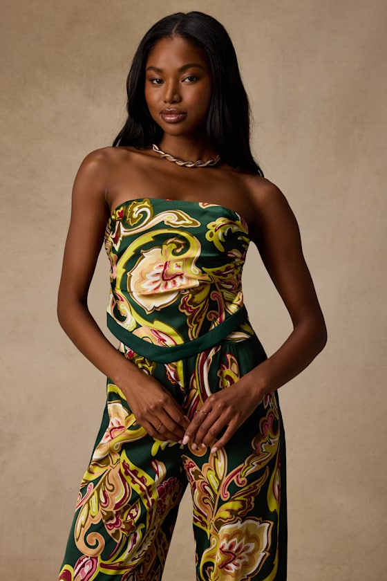 Marissa Green Boho Satin Tie-Back Two-Piece Jumpsuit