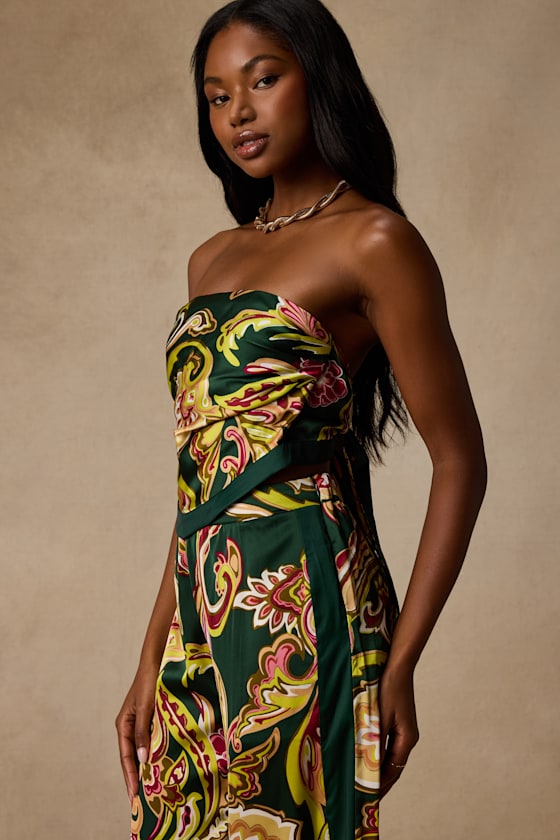 Marissa Green Boho Satin Tie-Back Two-Piece Jumpsuit