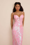 Livy Pink Sequin Bustier Mermaid Maxi Dress